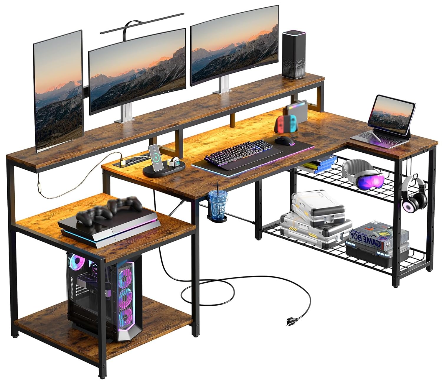 Office Furniture Outlet - Meja Komputer 71,5 inci dengan Stopkontak,