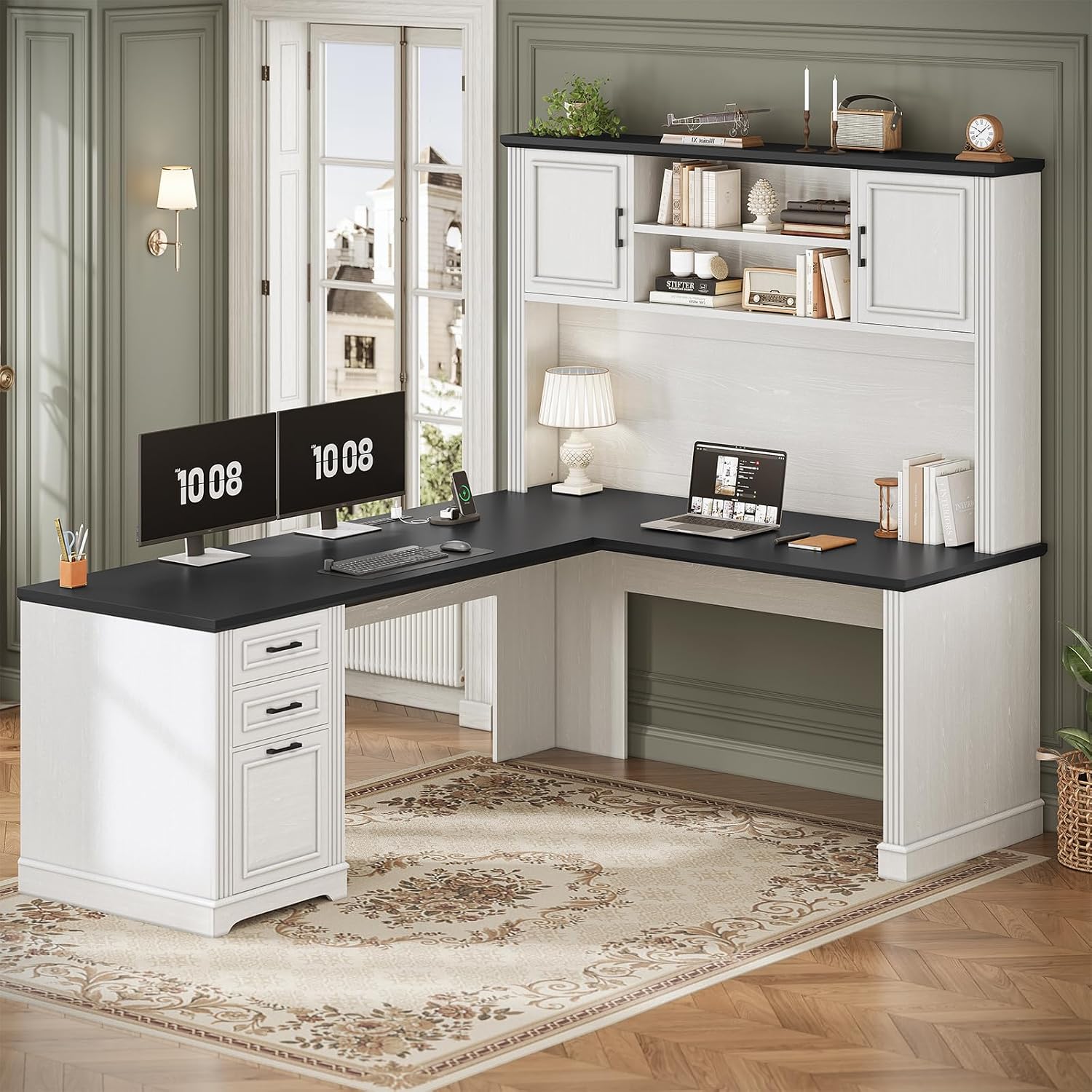 Office Furniture Outlet - Meja Berbentuk L dengan Rak Atas