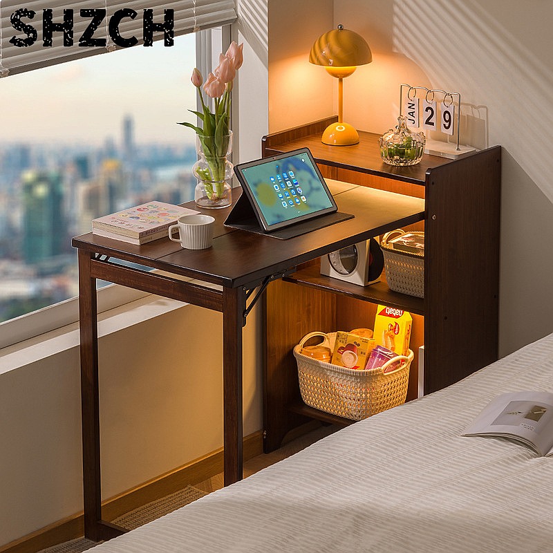 Meja Lipat Bambu dengan Rak Bu - Office Furniture For Small Spaces ulasan dan harga
