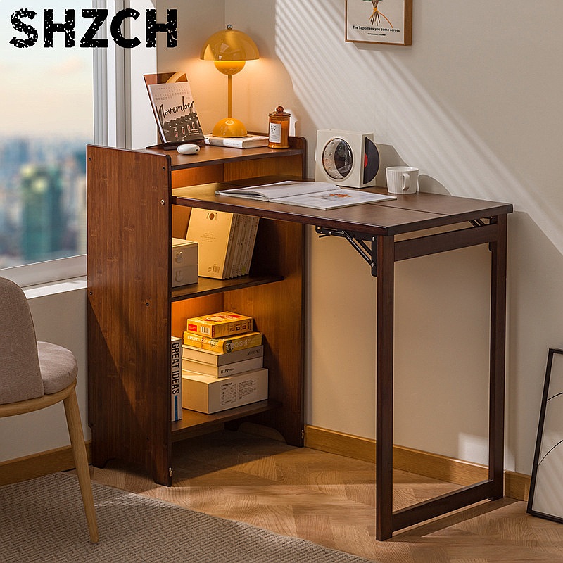 Meja Lipat Bambu dengan Rak Bu - Office Furniture For Small Spaces ulasan dan harga