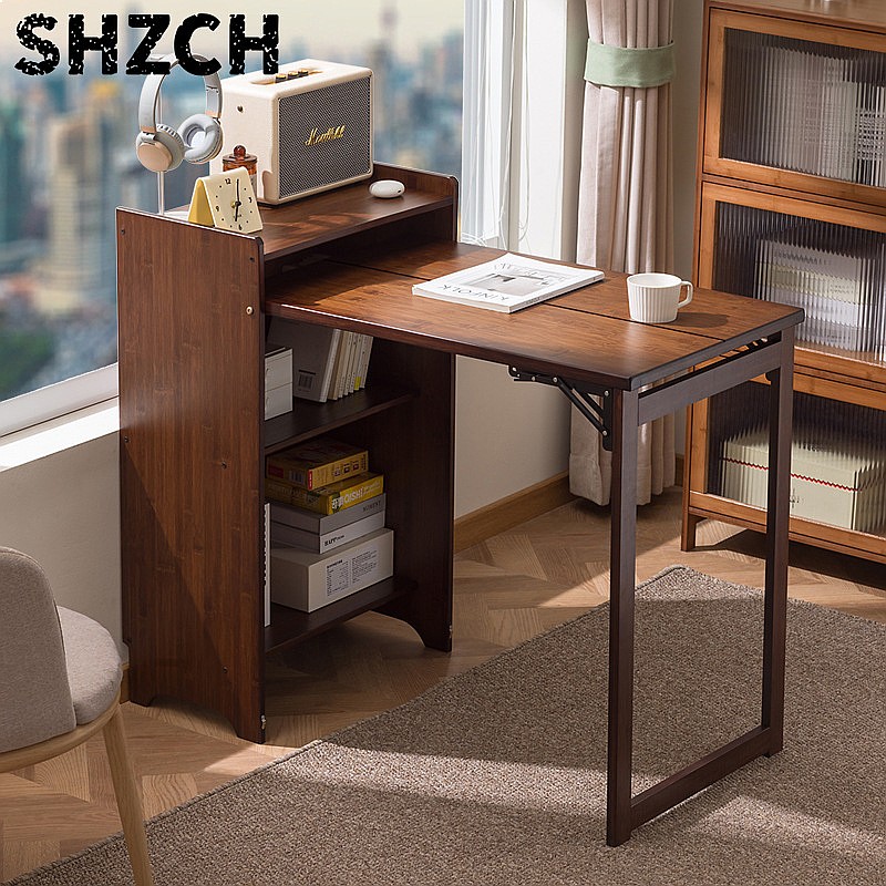 Meja Lipat Bambu dengan Rak Bu - Office Furniture For Small Spaces ulasan dan harga