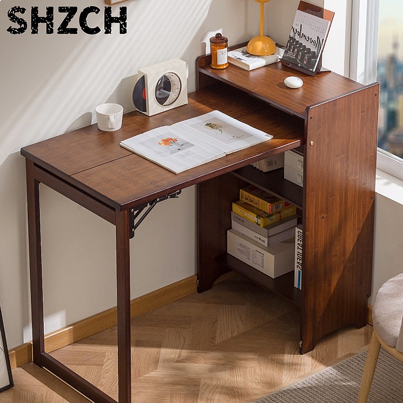 Meja Lipat Bambu dengan Rak Bu - Office Furniture For Small Spaces ulasan dan harga