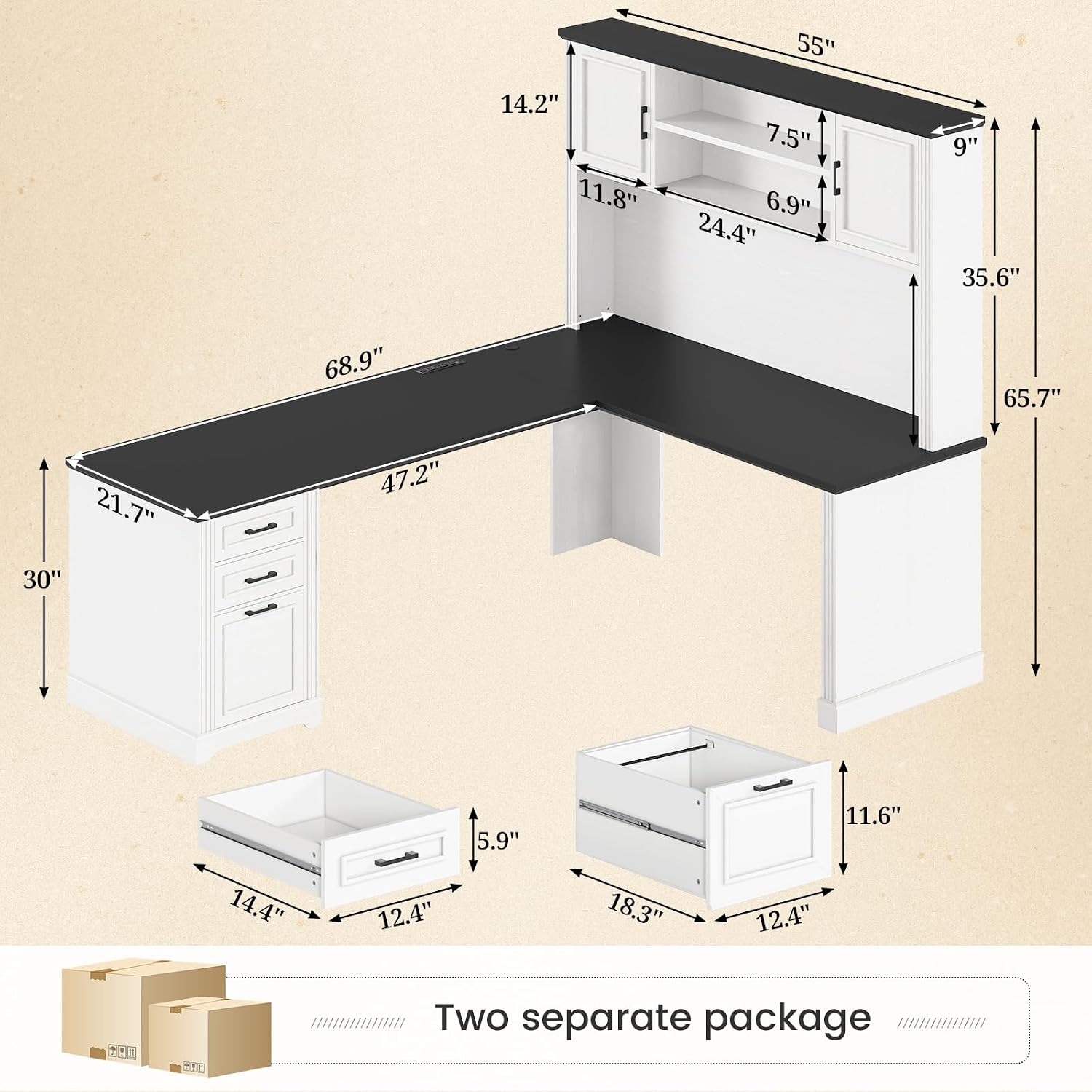 Meja Berbentuk L dengan Rak At - Office Furniture Outlet ulasan dan harga