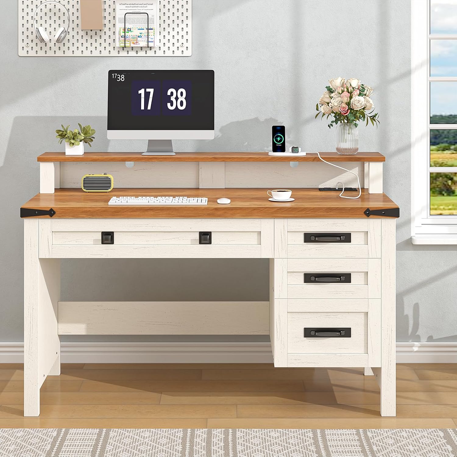 Meja Komputer Gaya Farmhouse 4 - Office Furniture Outlet ulasan dan harga