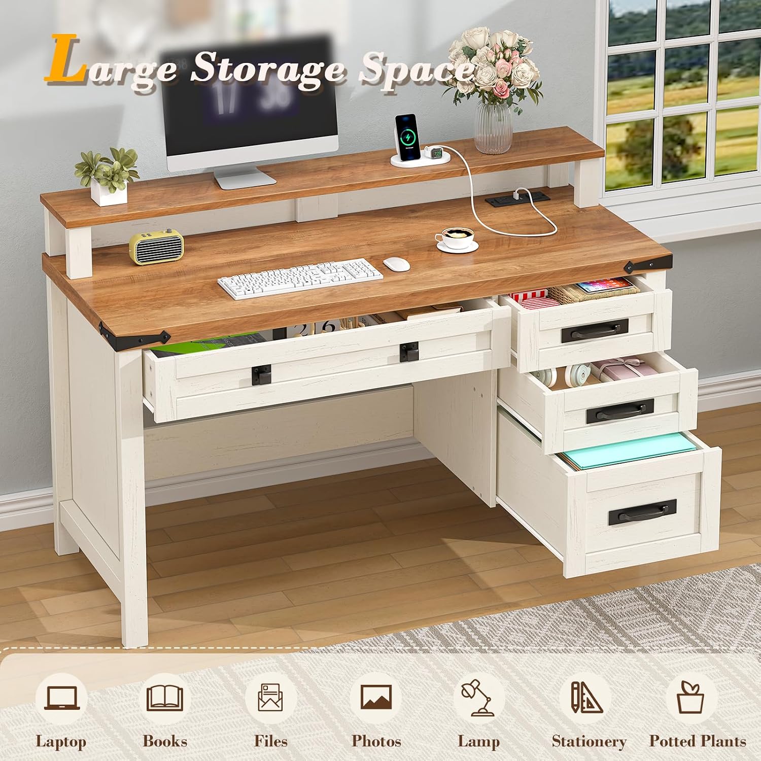 Meja Komputer Gaya Farmhouse 4 - Office Furniture Outlet ulasan dan harga